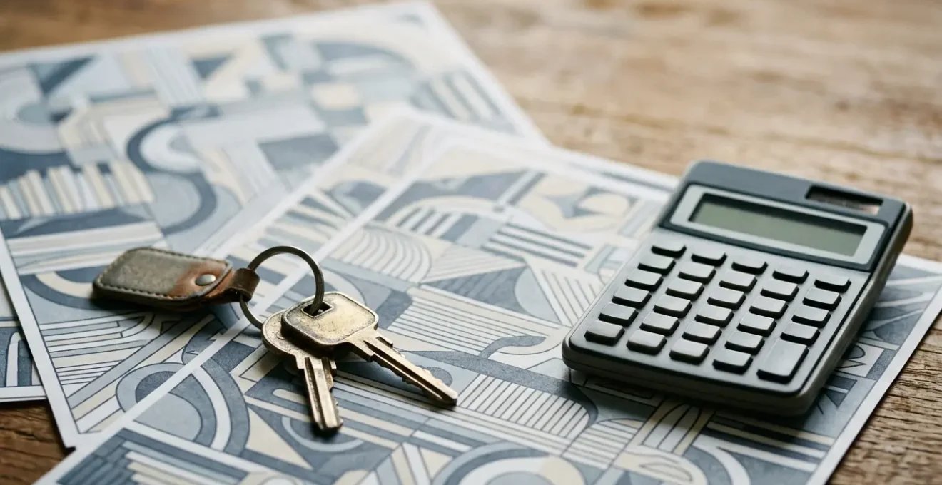 Clés de voiture ancienne posées sur des documents d'assurance automobile avec calculatrice, symbolisant la recherche d'une assurance économique