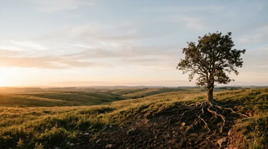 Composition minimaliste montrant un environnement calme symbolisant la croissance financière patiente et maîtrisée