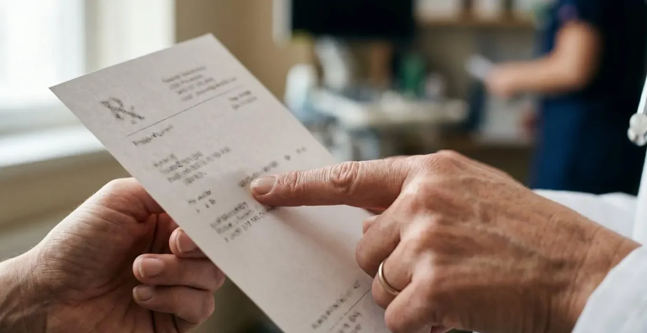 Gros plan sur une main vérifiant des dates sur un document médical