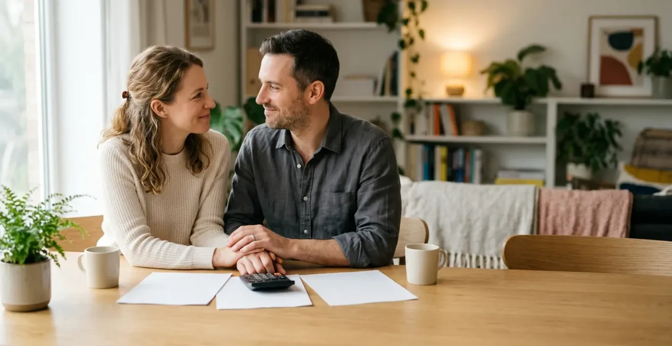Couple discutant sereinement de leur avenir financier et de la protection de leur famille