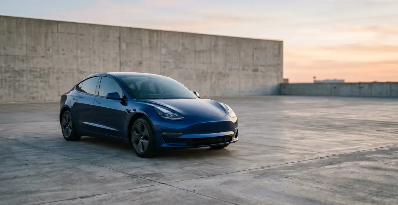 Véhicule neuf récent sur fond minimaliste symbolisant la protection financière complète