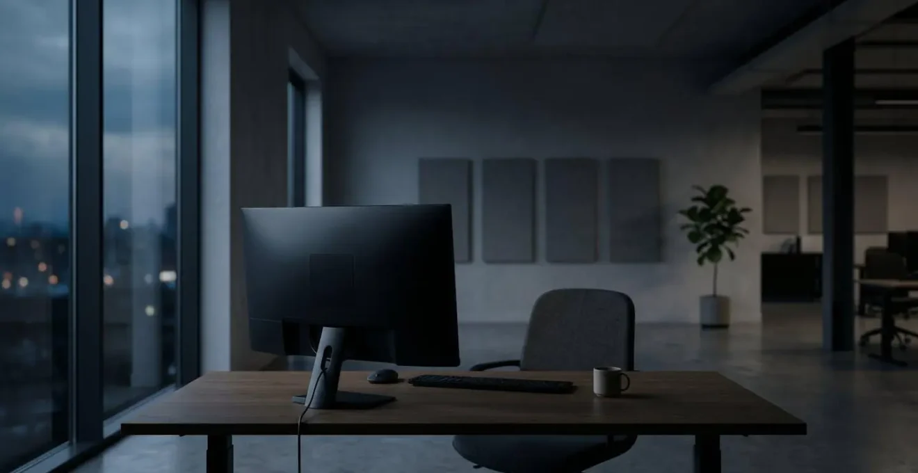 Écran d'ordinateur éteint dans un bureau sombre symbolisant une cyberattaque et violation de données