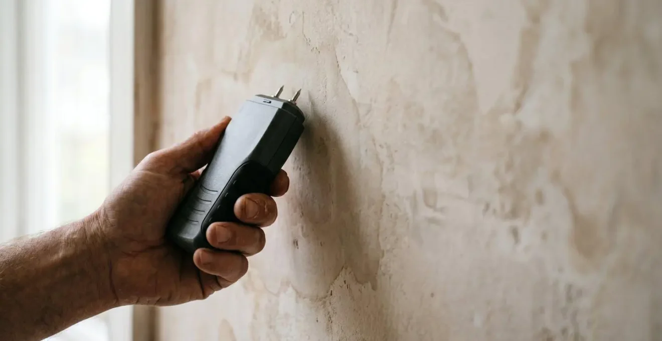 Mesure du taux d'humidité d'un mur avec un humidimètre électronique après un dégât des eaux